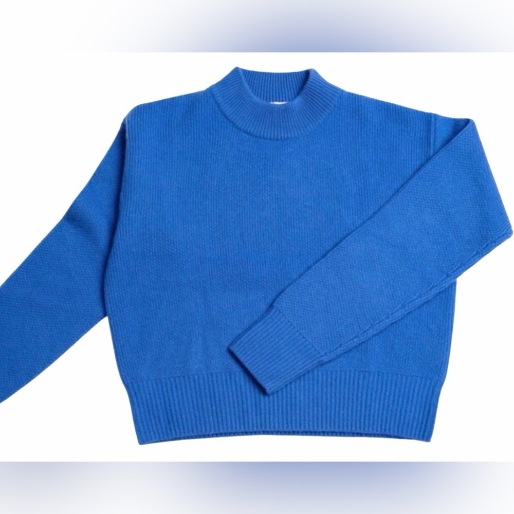 Olivaceous Cobalt Blue Cropped‎ Crewneck Pullover Knit Sweater Women's Small